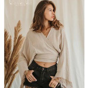 NWOT Organic bohemian wrap top S